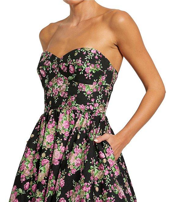 Mac Duggal Brocade Floral Print Strapless Sweetheart Neck Sleeveless A-Line Gown Product Image