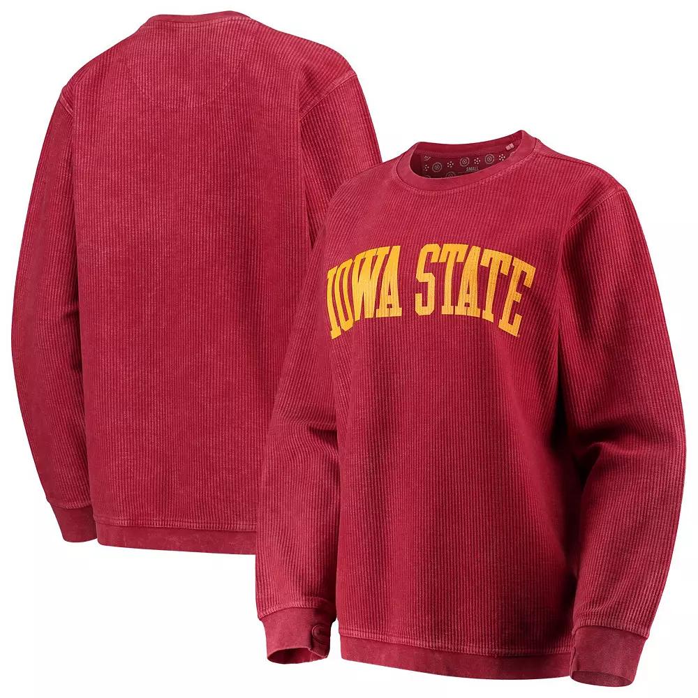 Women's Pressbox Cardinal Iowa State Cyclones Comfy Cord Vintage Wash Basic Arch Pullover Sweatshirt,  Product Image