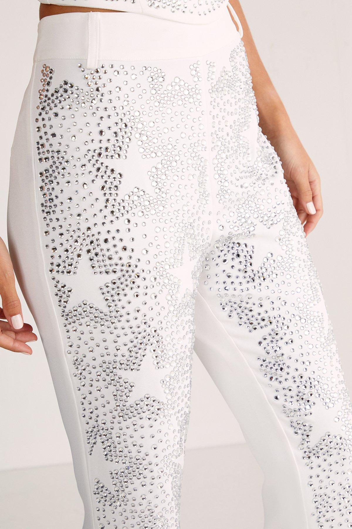 Star Diamante Tailored Flare Trousers Product Image