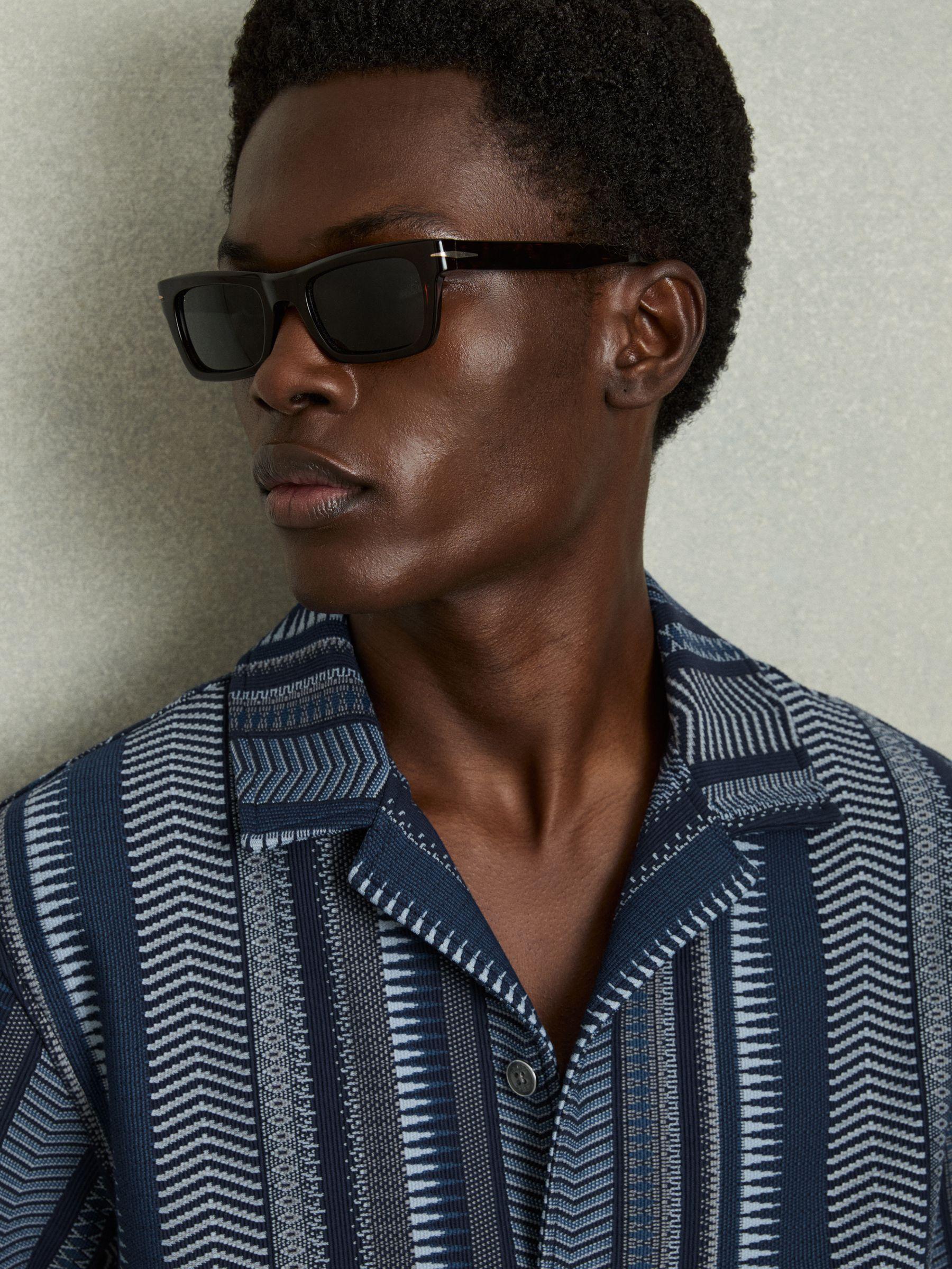 Aztec-Stripe Cuban-Collar Shirt in Navy Product Image