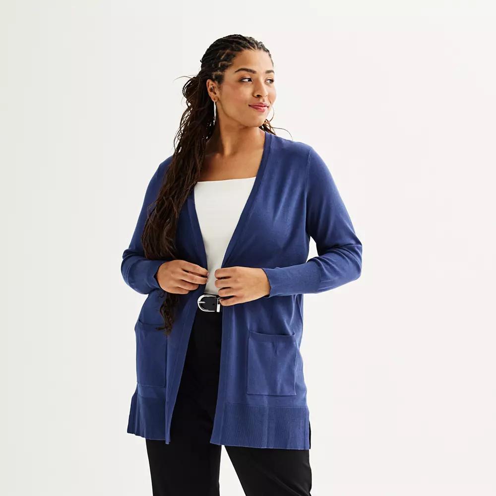 Plus Size Nine West Essential Pocketed Cardigan, Women's, Size: 5XL, Resolute Blue Product Image