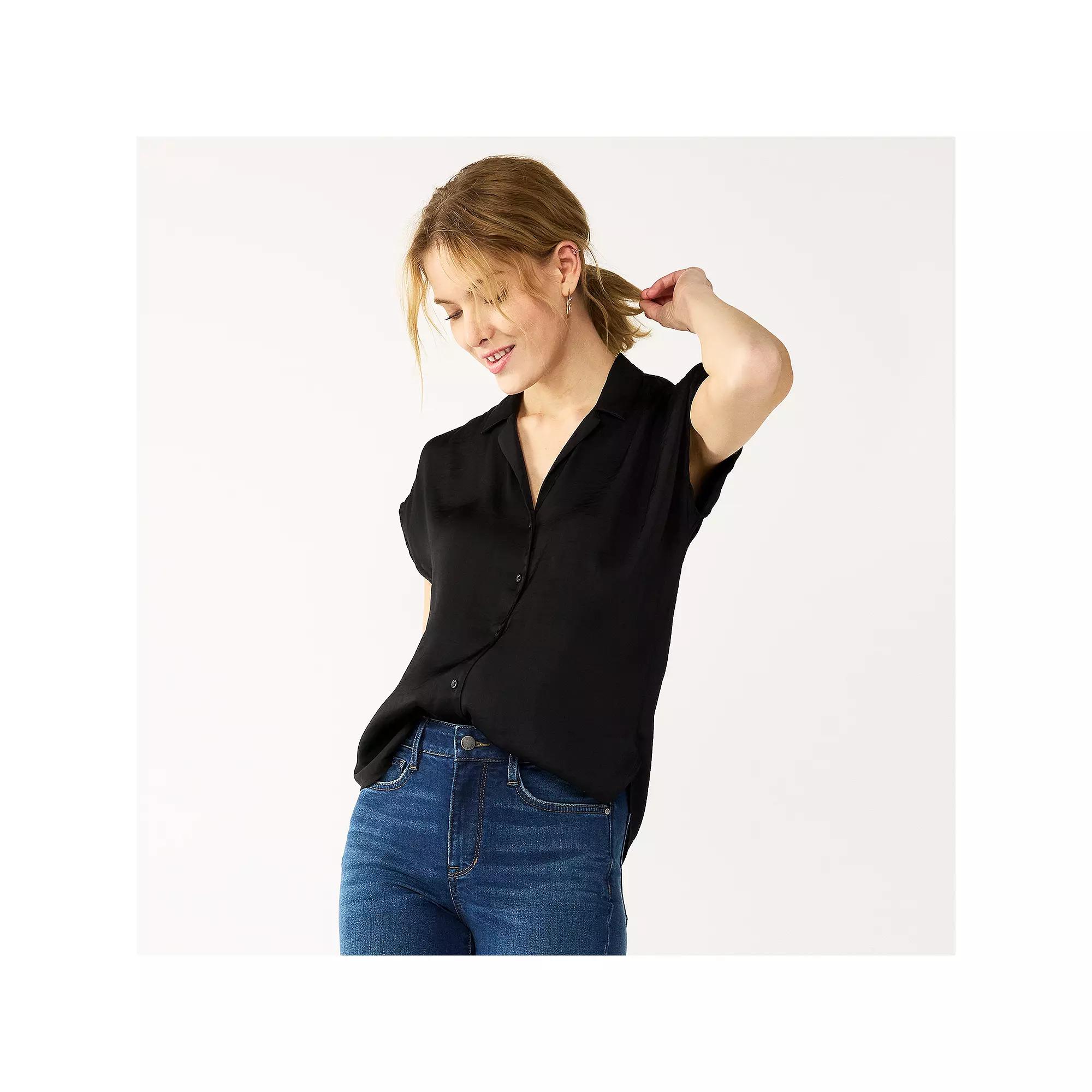 Women's Nine West Short Sleeve Easy Lapel Shirt,  Product Image