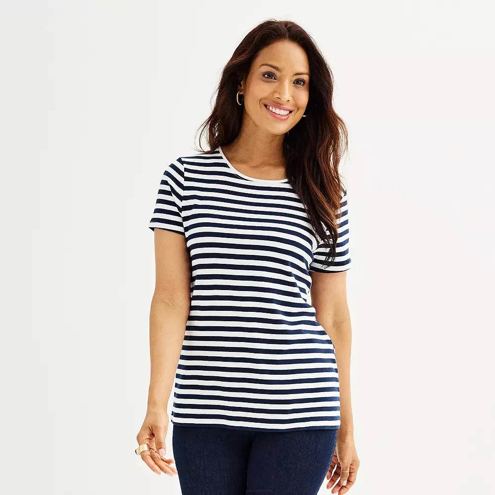 Women's Croft & Barrow® Essential Crewneck Tee, Size: XL, Blue Classic Stripe Product Image