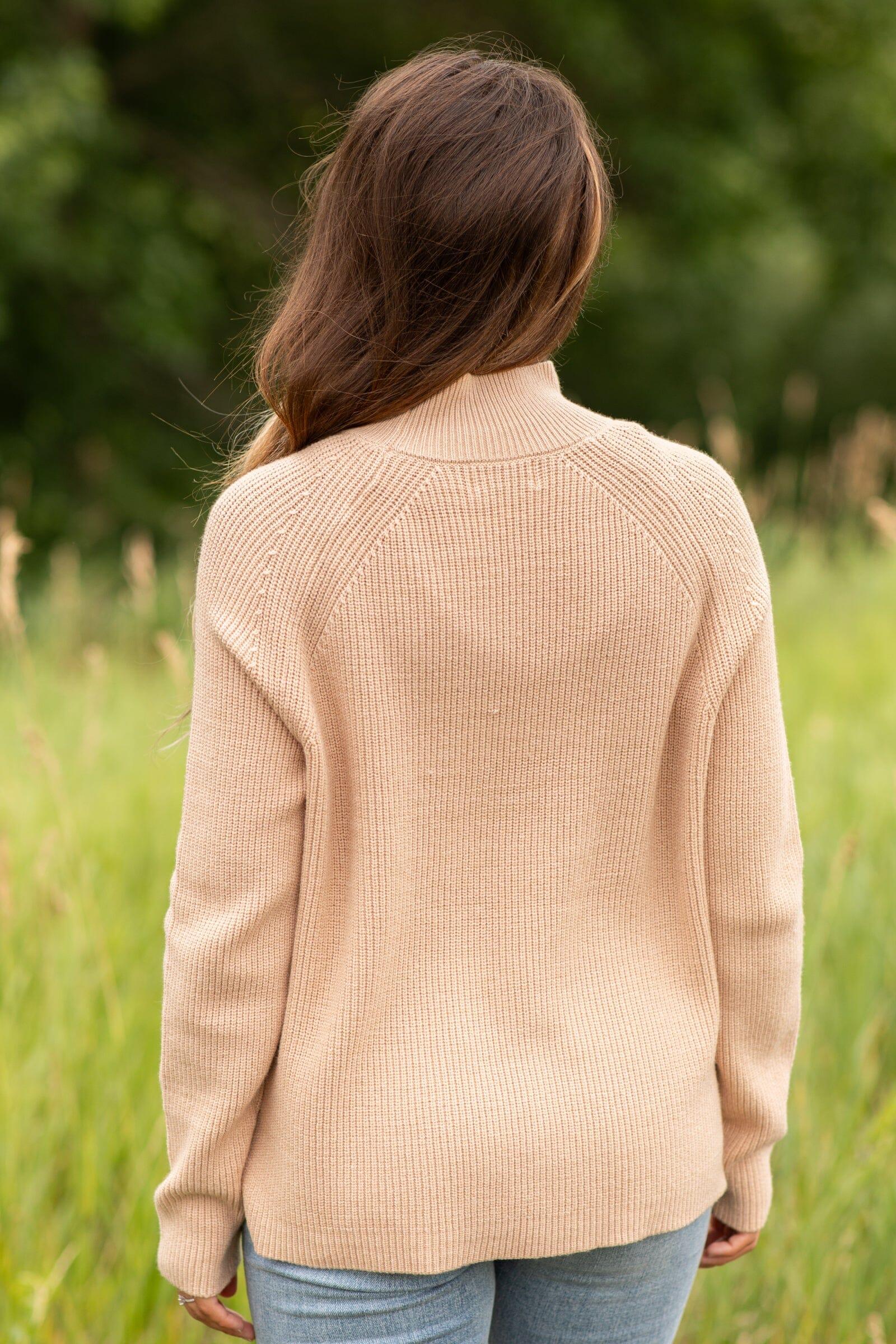 Beige Ribbed Mock Neck Sweater Product Image