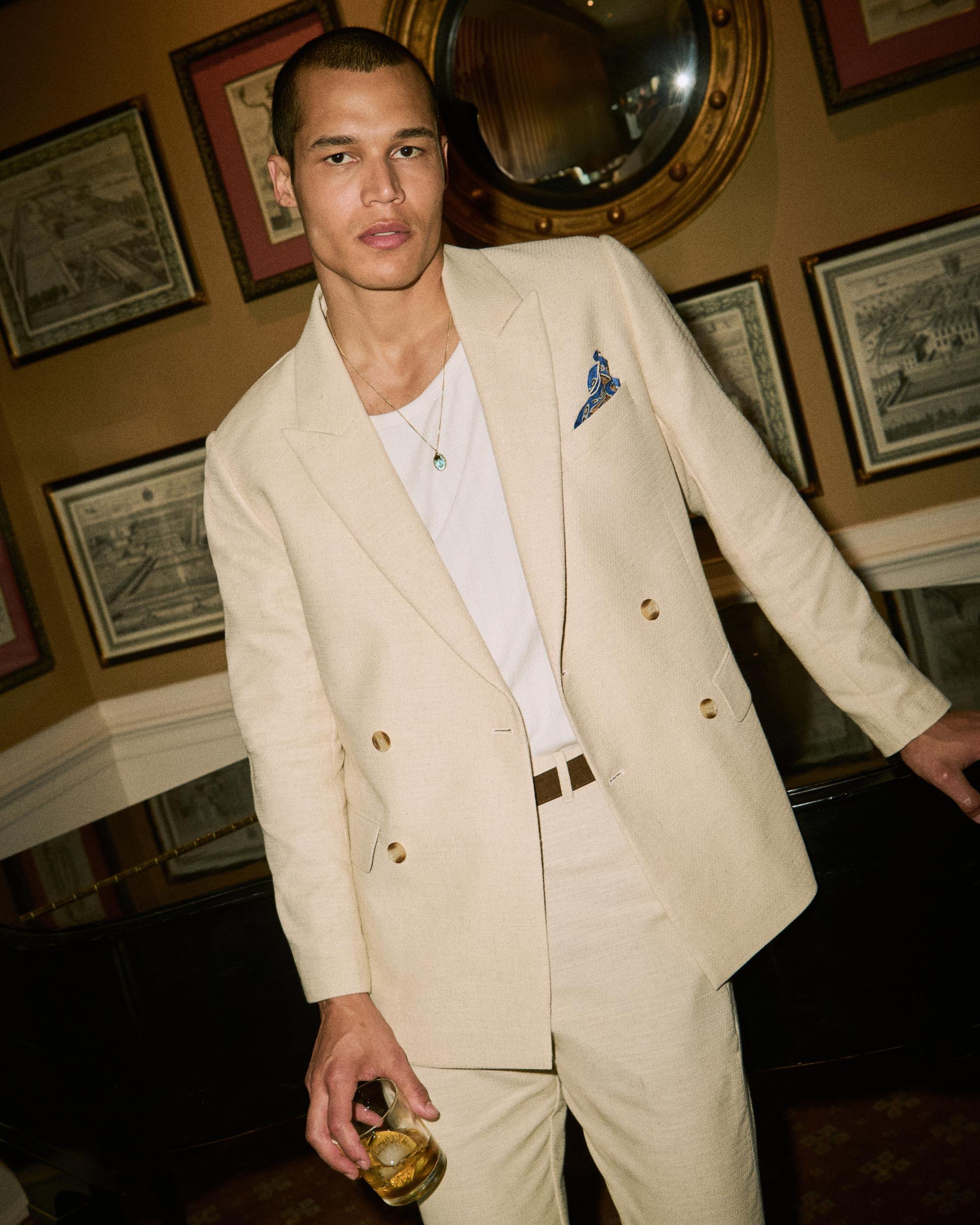 The A&F Collins Double-Breasted Cotton-Texture Blazer Product Image