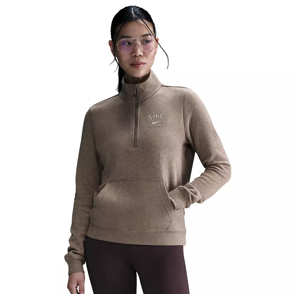 Women's Nike Sportswear Club Fleece Graphic Mock-Neck Quarter-Zip Top, Size: XS, Mink Brown Grey Product Image