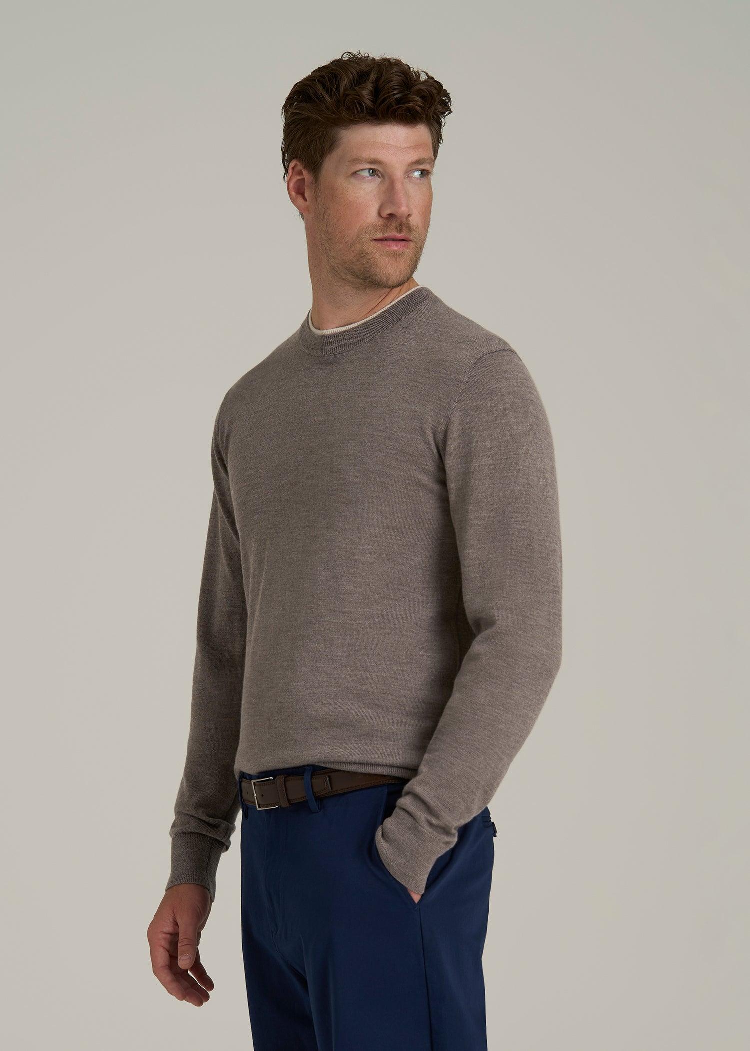 Merino Wool Crewneck Tip Sweater for Tall Men in Pinecone Male Product Image