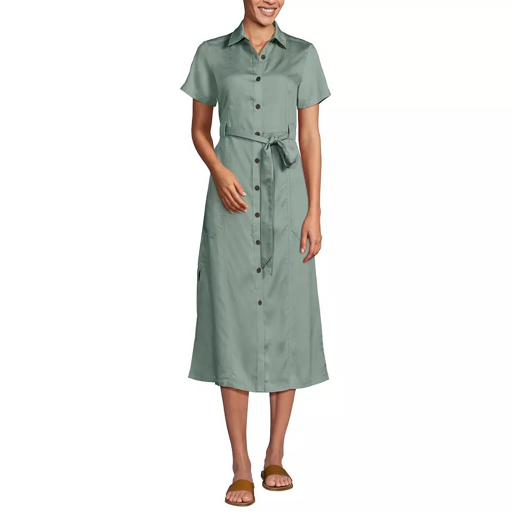 Women's Lands' End Button-Front Midi Dress, Size: Medium, Lily  Green Product Image