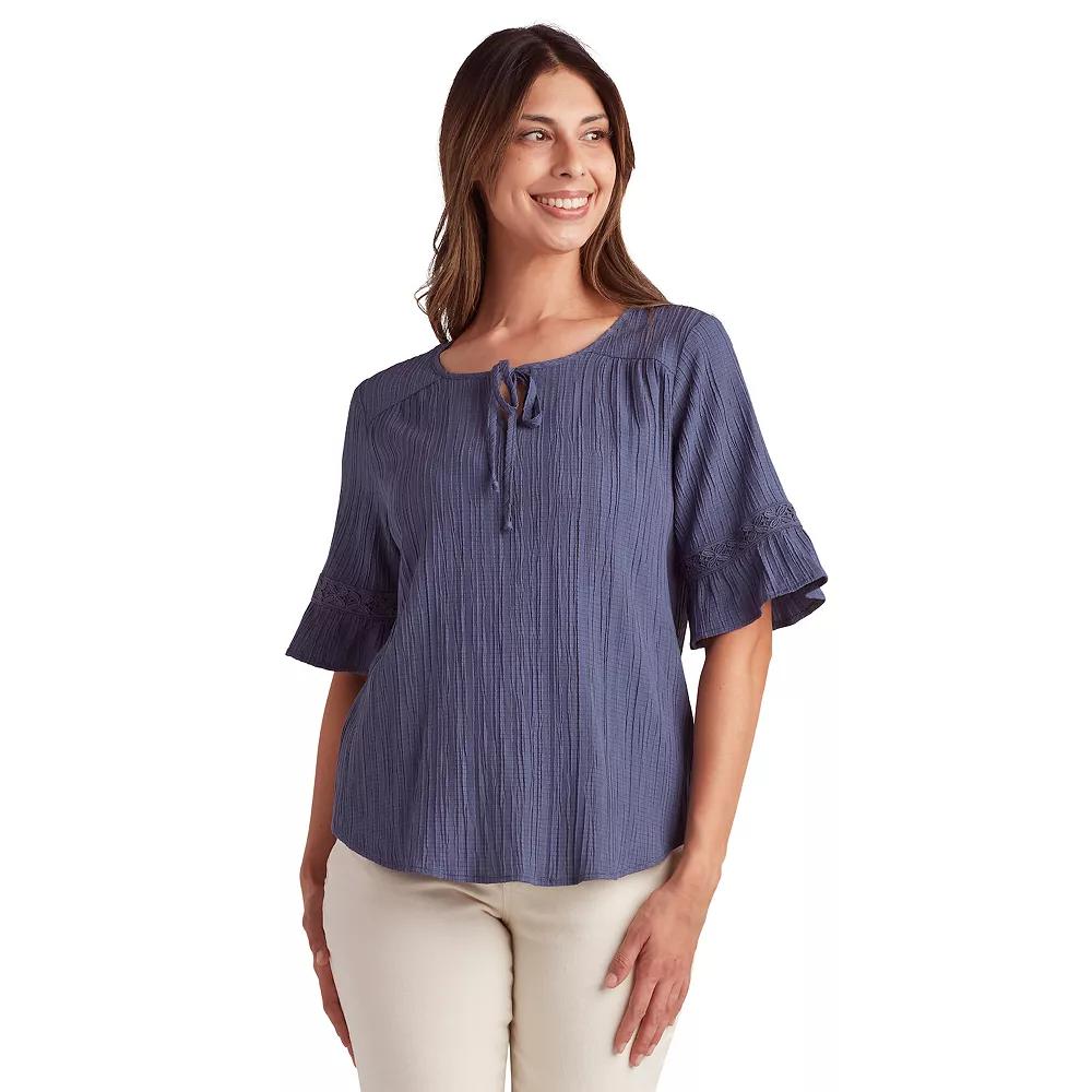 Womens AB Studio Elbow Sleeve With Tie Neck Top Blue Product Image