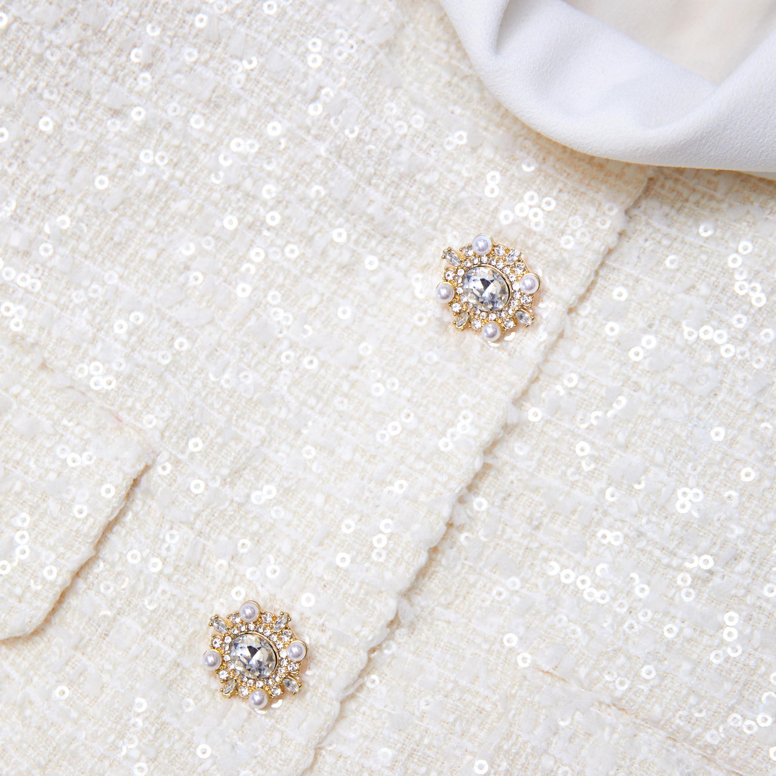 Cream Boucle Collared Mini Dress Product Image