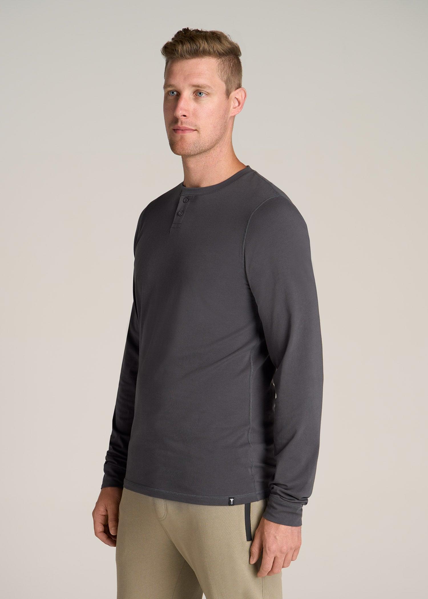 Pima Stretch Knit Henley Shirt for Tall Men in Iron Grey Male Product Image