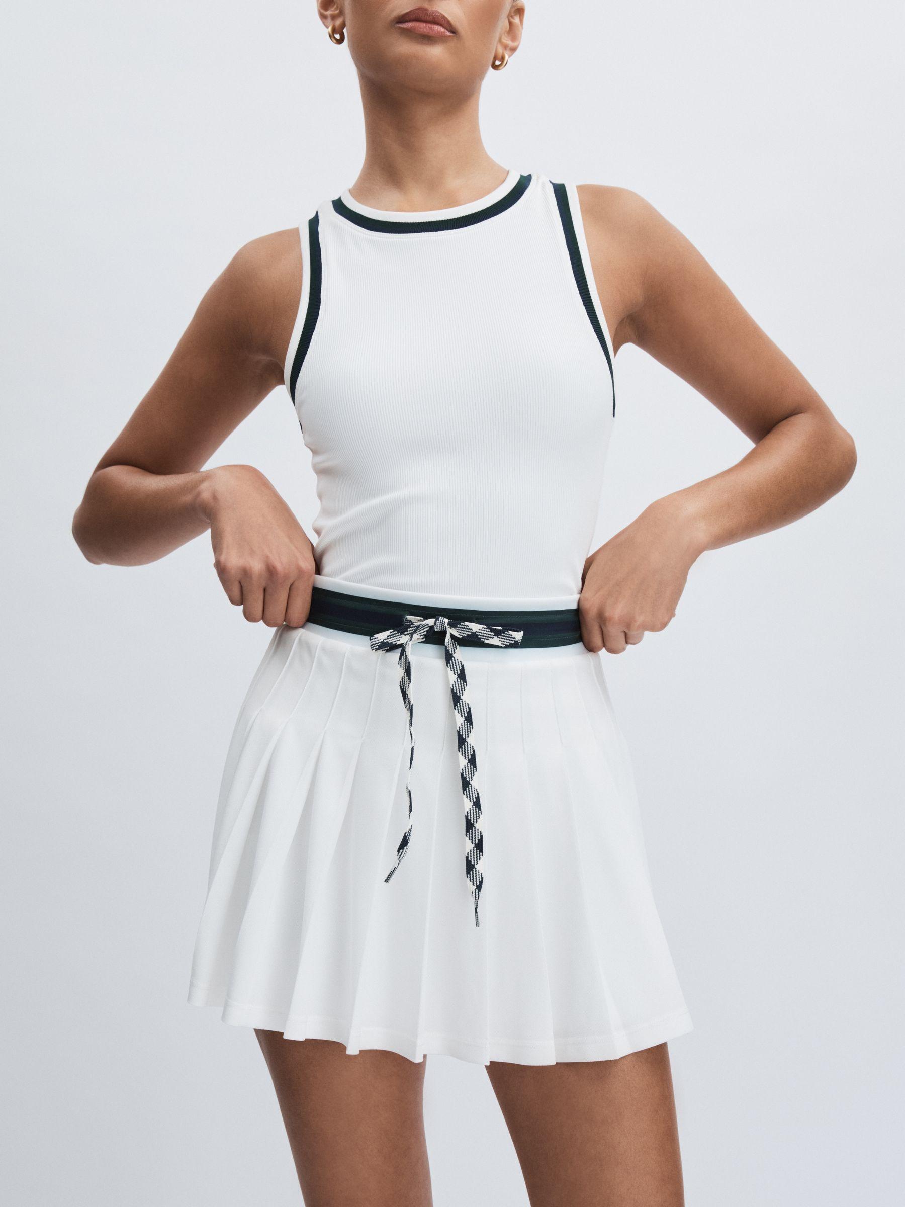 Pleated Drawstring Mini Skirt in White Product Image