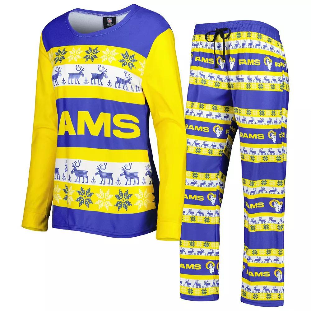 Women's FOCO Royal Los Angeles Rams Holiday Ugly Pajama Set, Size: Small, Blue Product Image