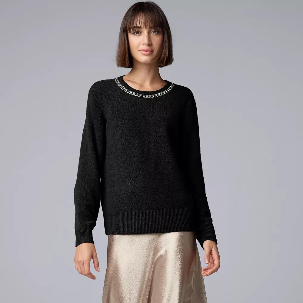 Women's Simply Vera Vera Wang Necklace Embellished Sweater, Size: Small, Black Product Image
