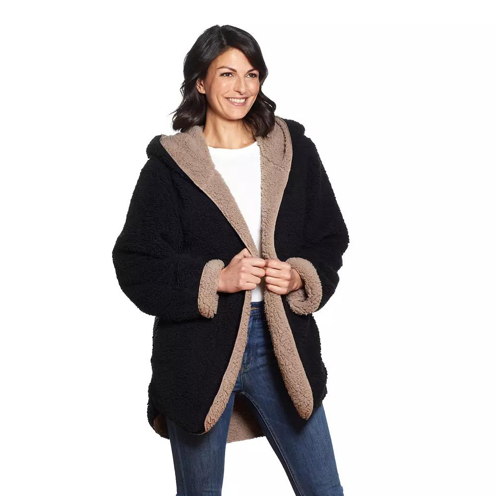 Women's Weathercast Reversible Open-Front Sherpa Jacket, Size: Medium, Black Taupe Product Image