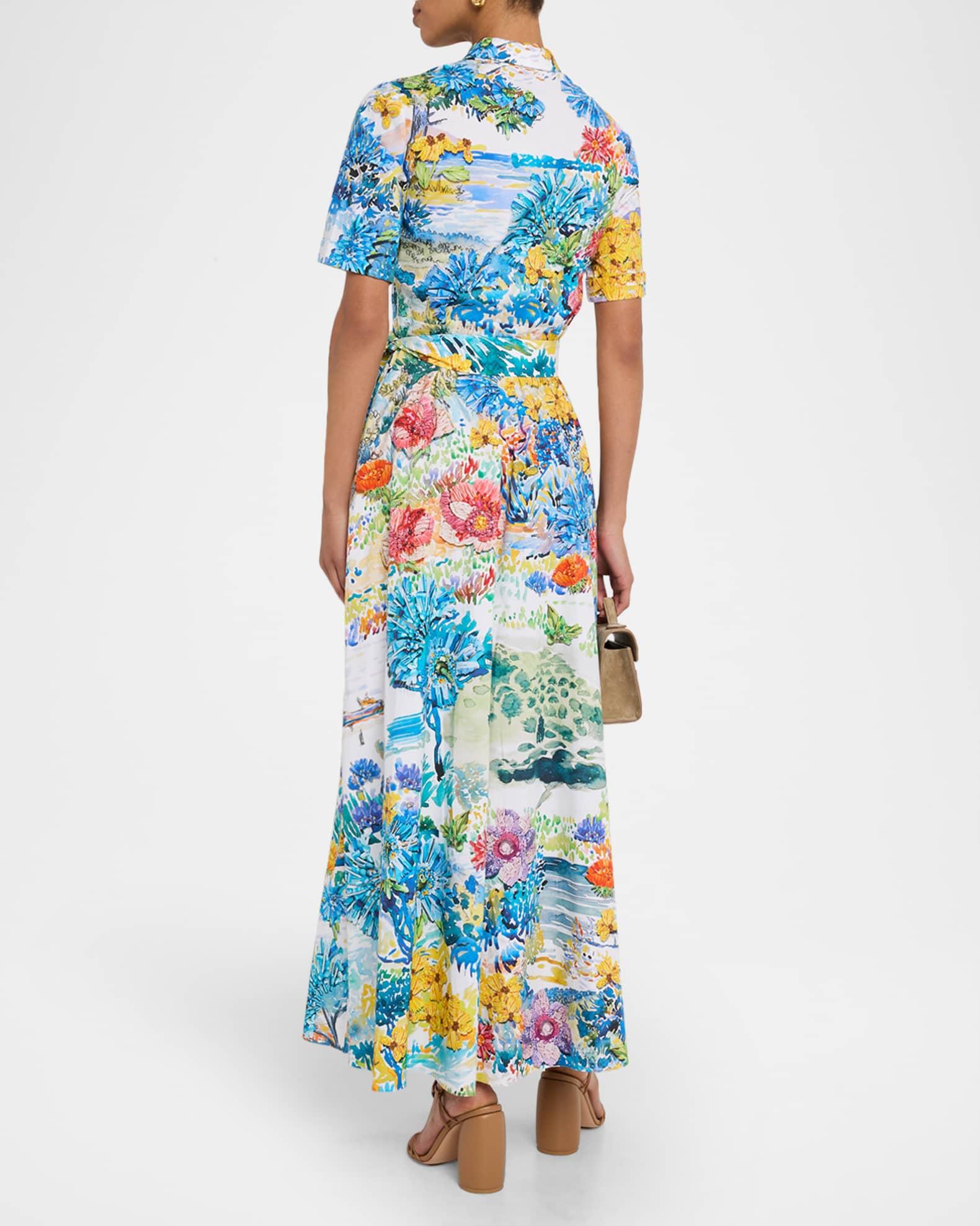 Como Printed Short-Sleeve Belted Midi Shirtdress Product Image