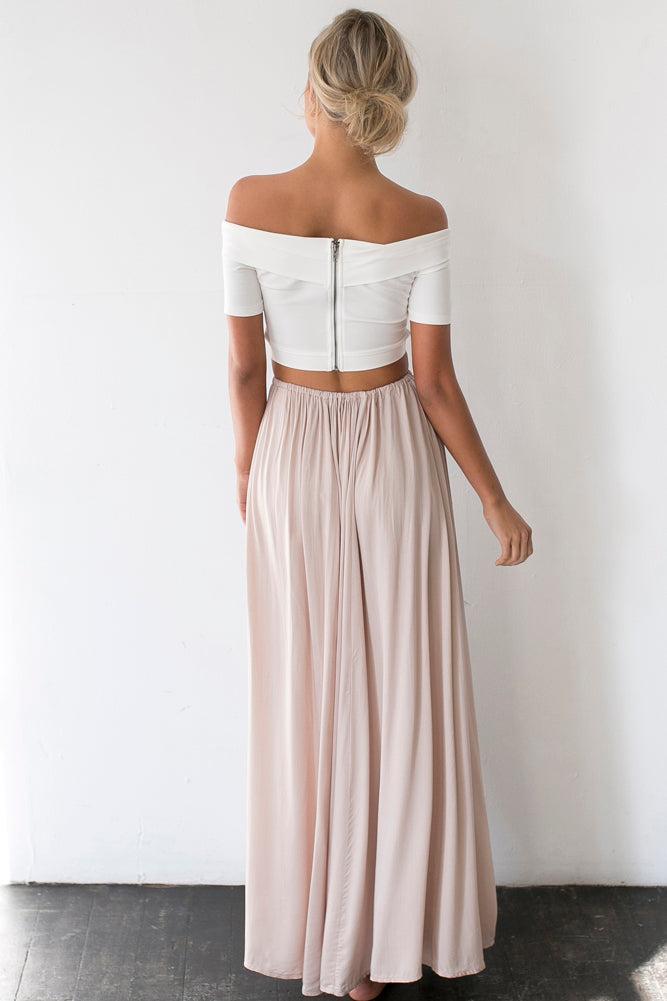 Against The Tides Maxi Skirt Beige Product Image