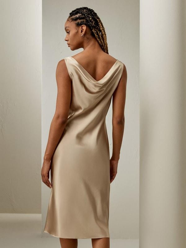 Cowl-Neck Watershine Silk Midi Dress Product Image