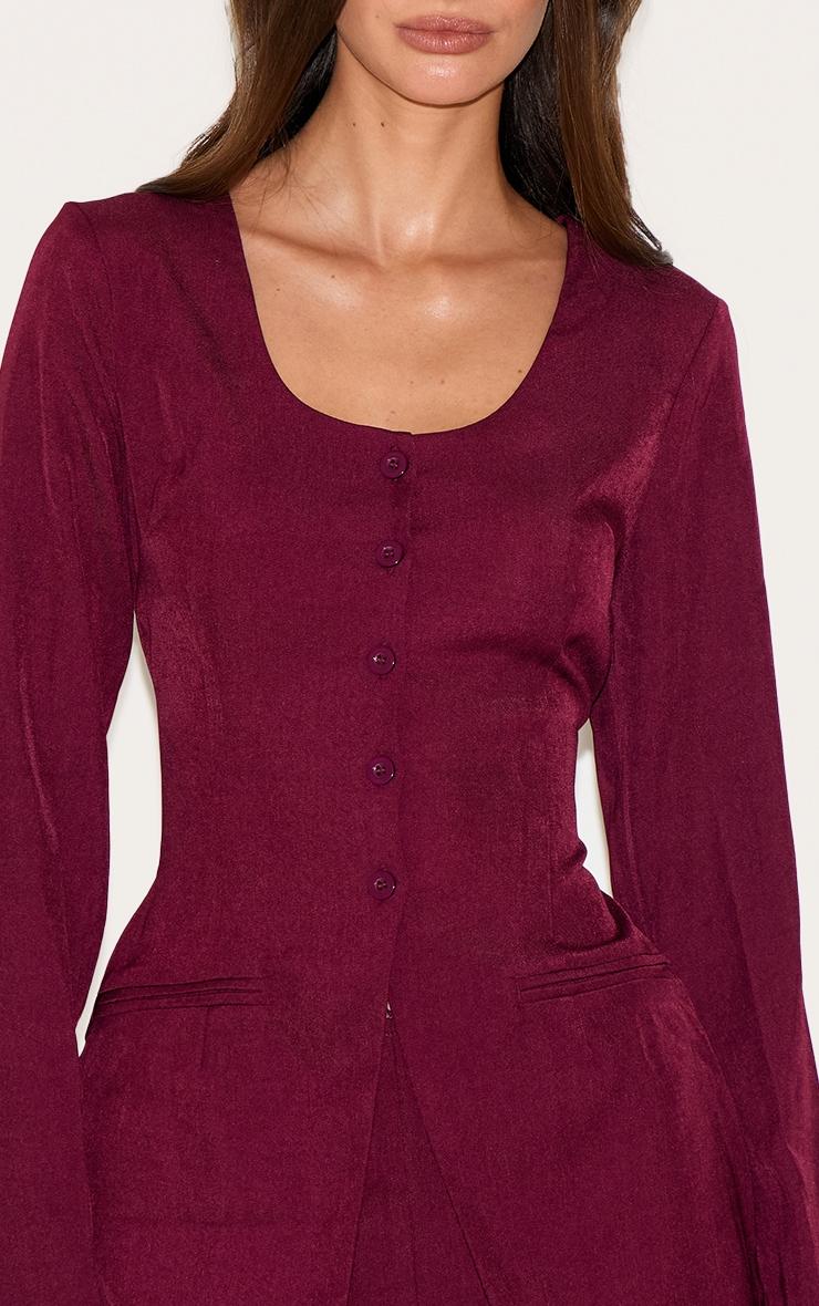 Burgundy Tailored Button Down Scoop Neck Romper Product Image