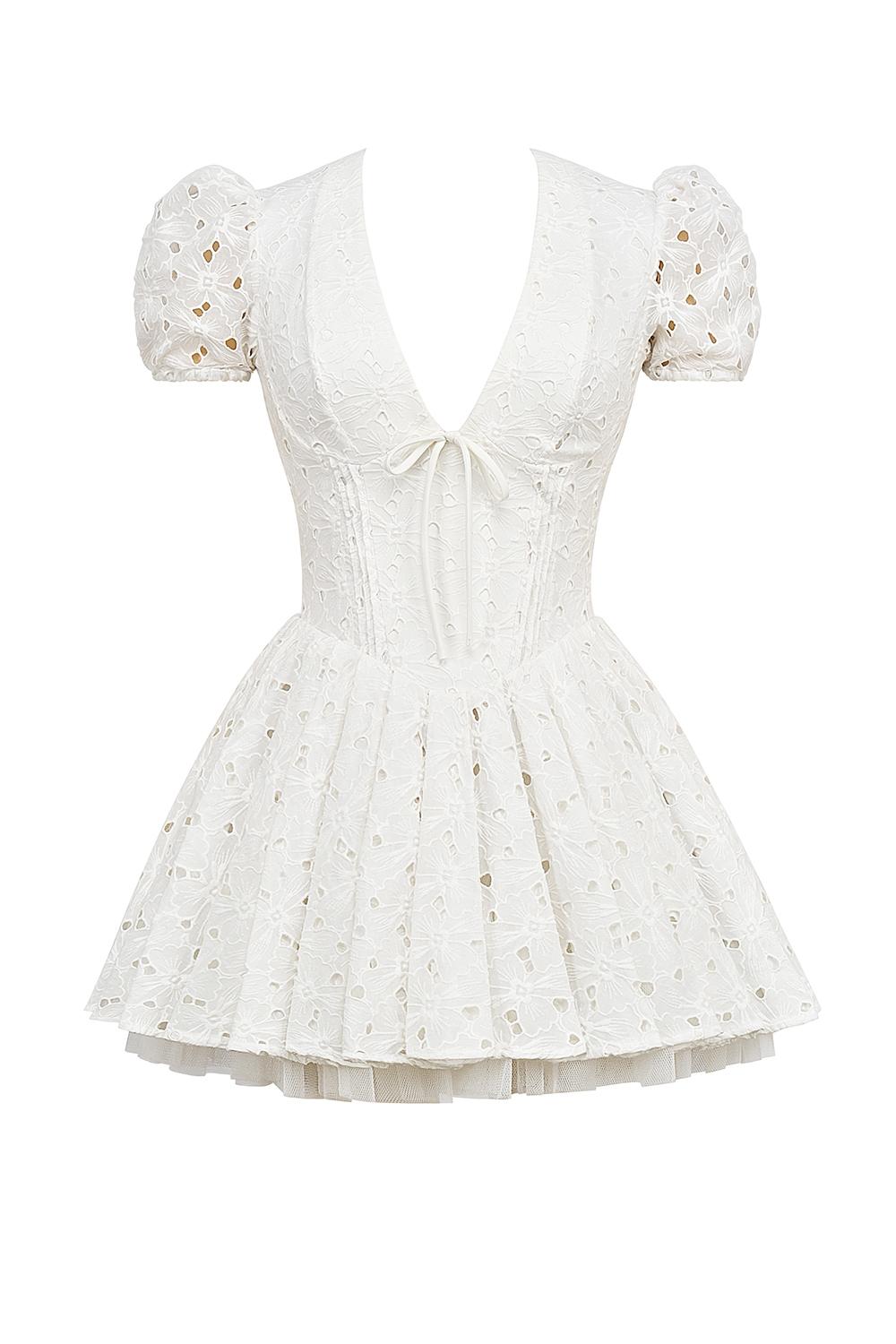 Imani  white pleated broderie anglais mini dress Product Image