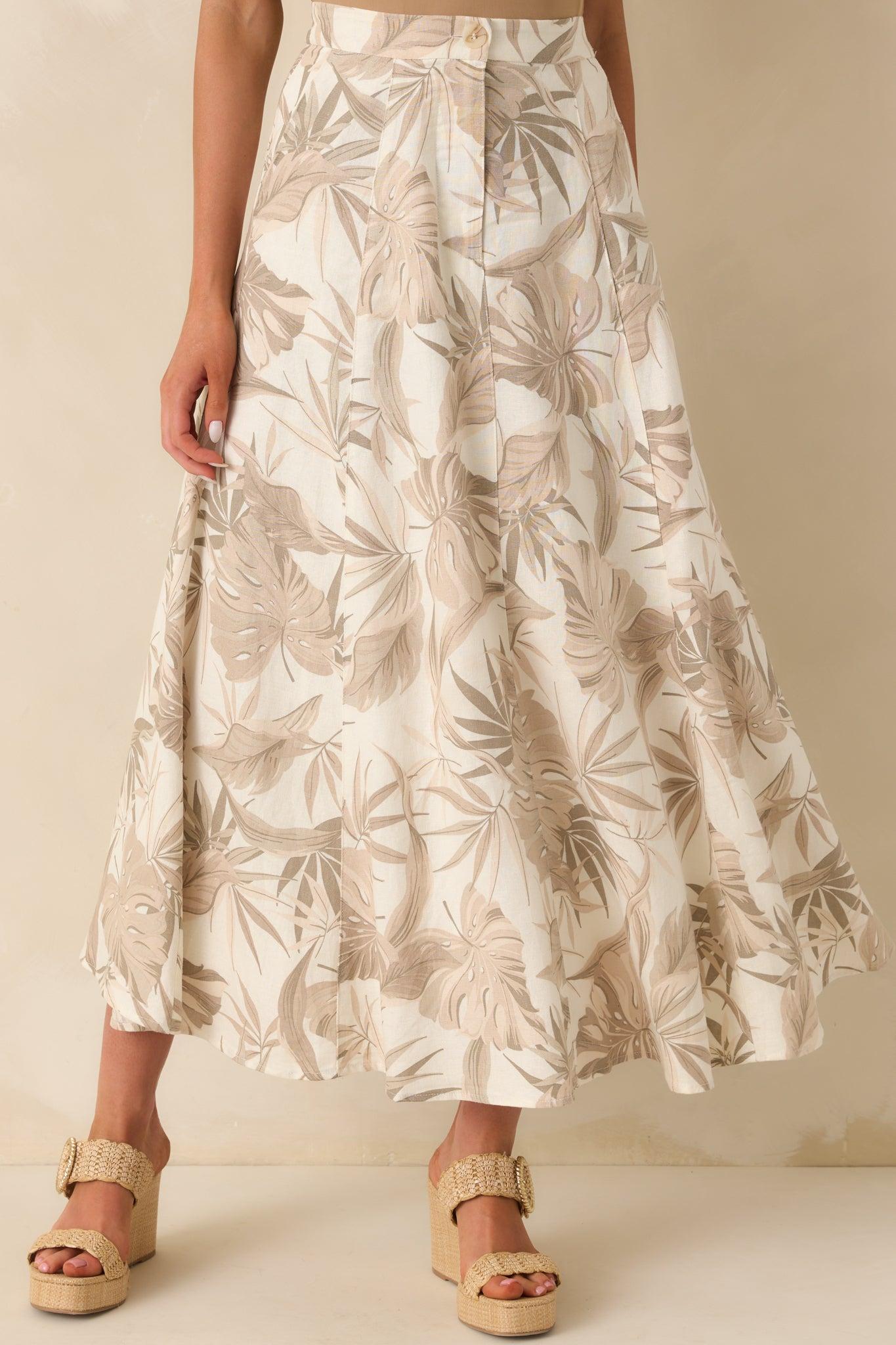 Wave Of Elegance Sandstone Tropical Print Maxi Skirt Product Image