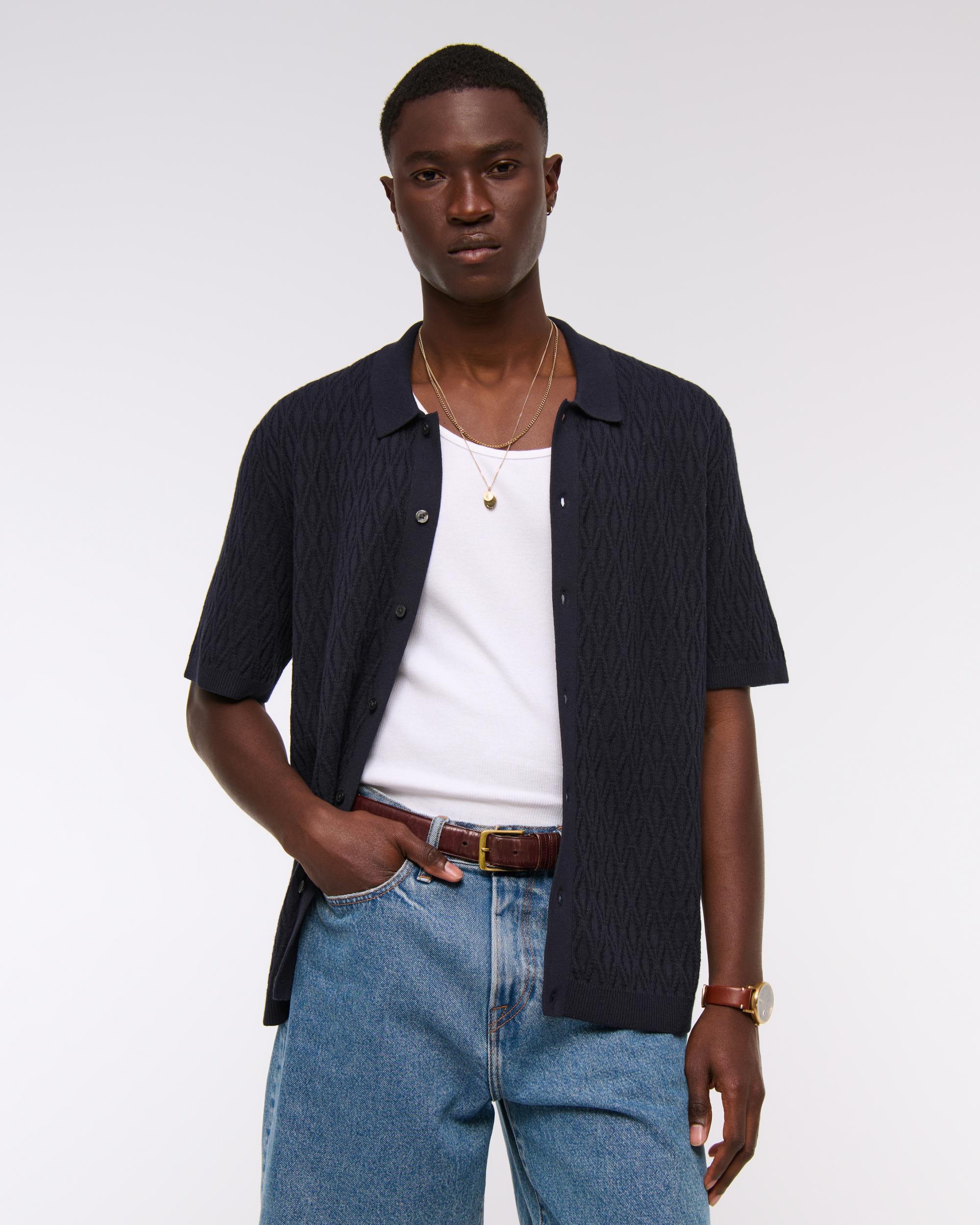 Jacquard Pattern Button-Through Sweater Polo Product Image