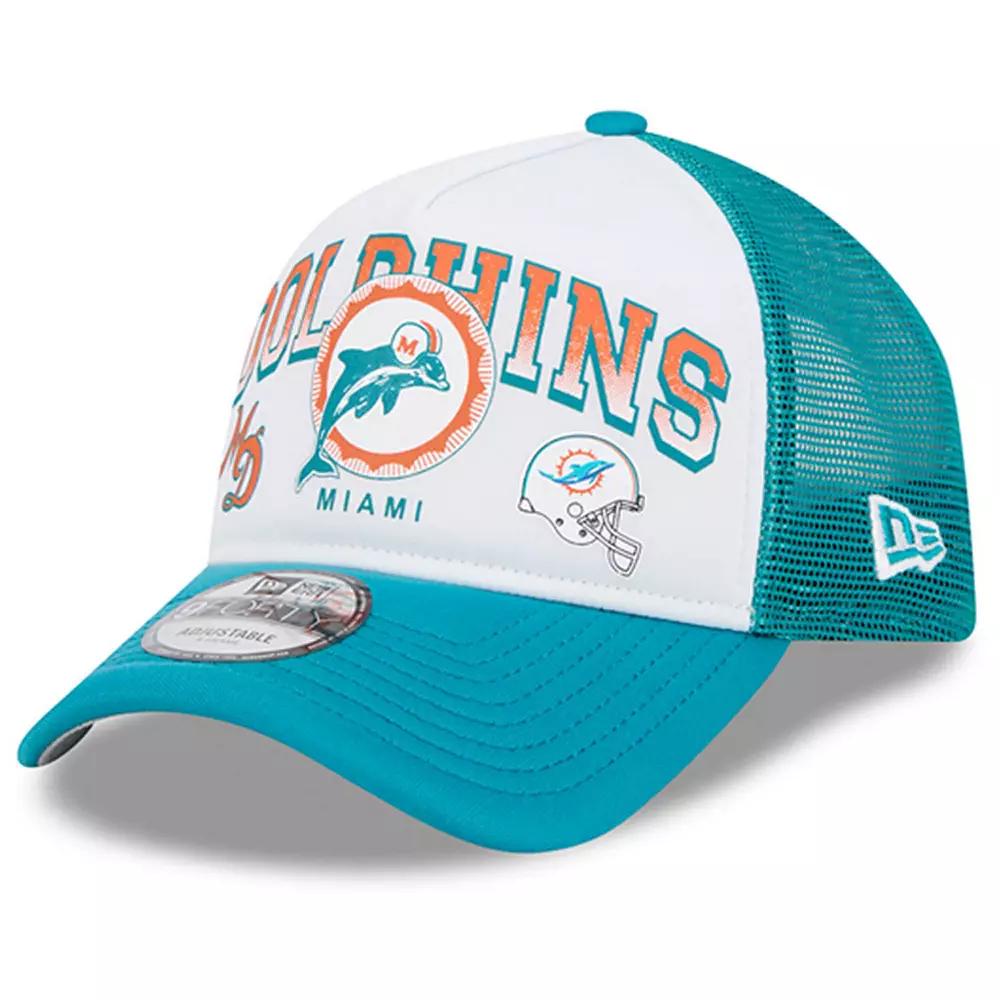 Men's New Era White/Aqua Miami Dolphins Retro Wordmark A-Frame 9FORTY Adjustable Hat Product Image