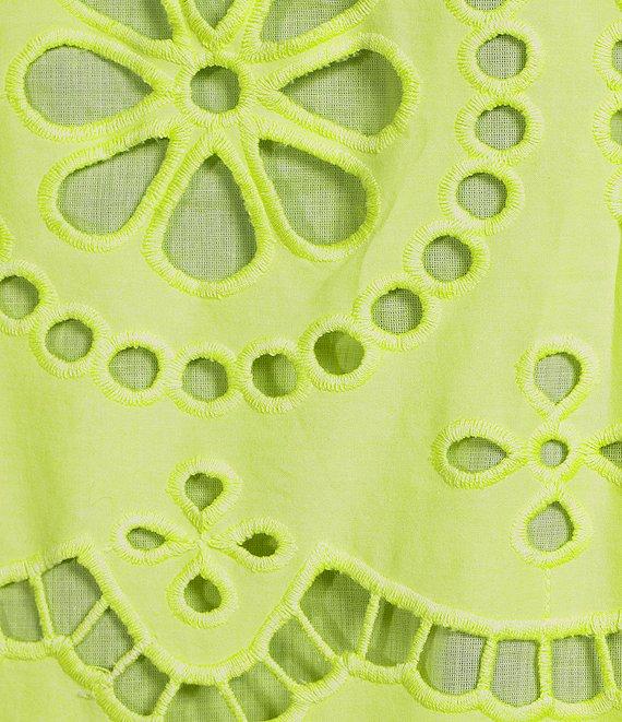 tyler boe Penny Eyelet Point Collar Split V-Neck 3/4 Bell Sleeve Scallop Dress Product Image