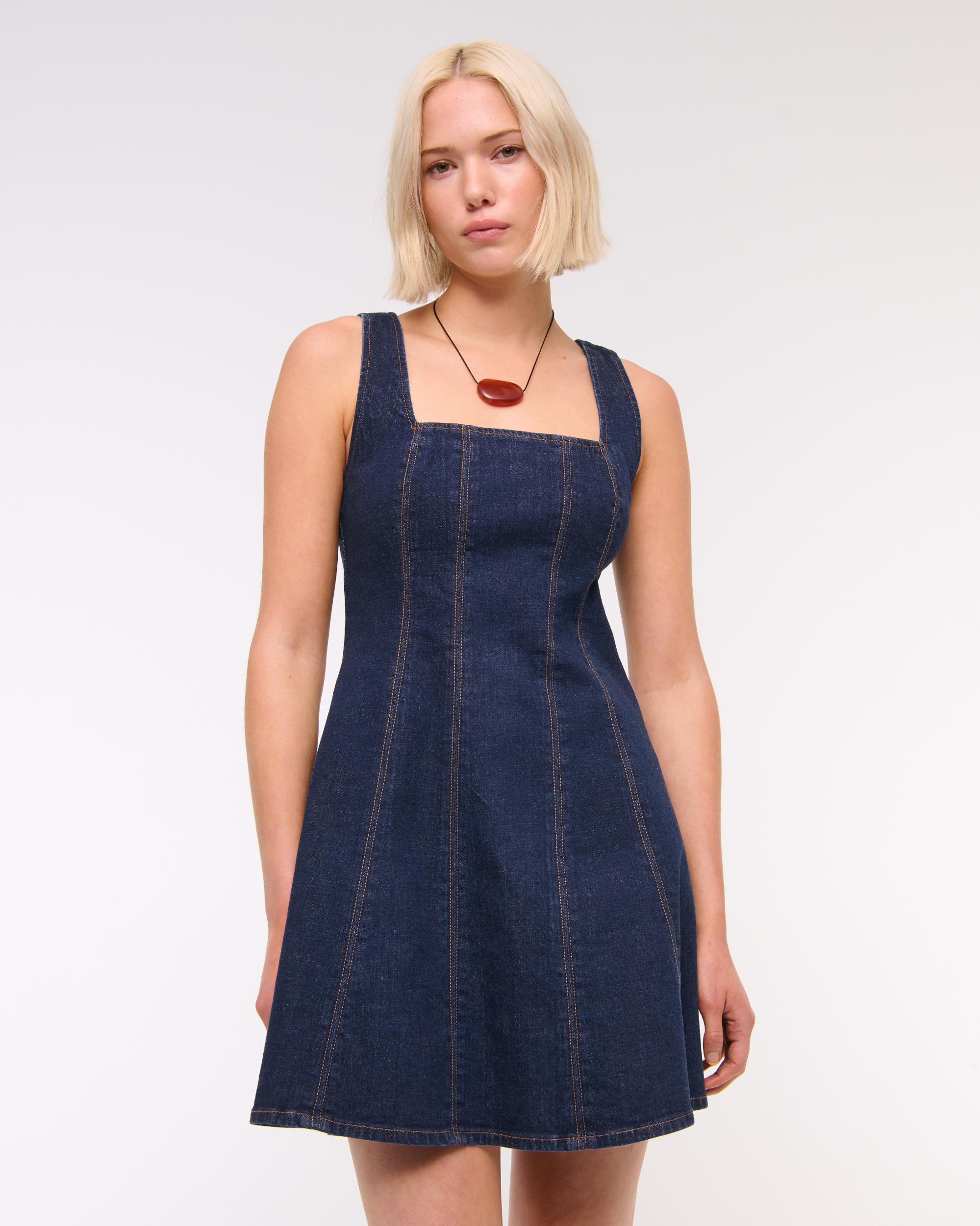 The A&F Mila Squareneck Denim Mini Dress Product Image