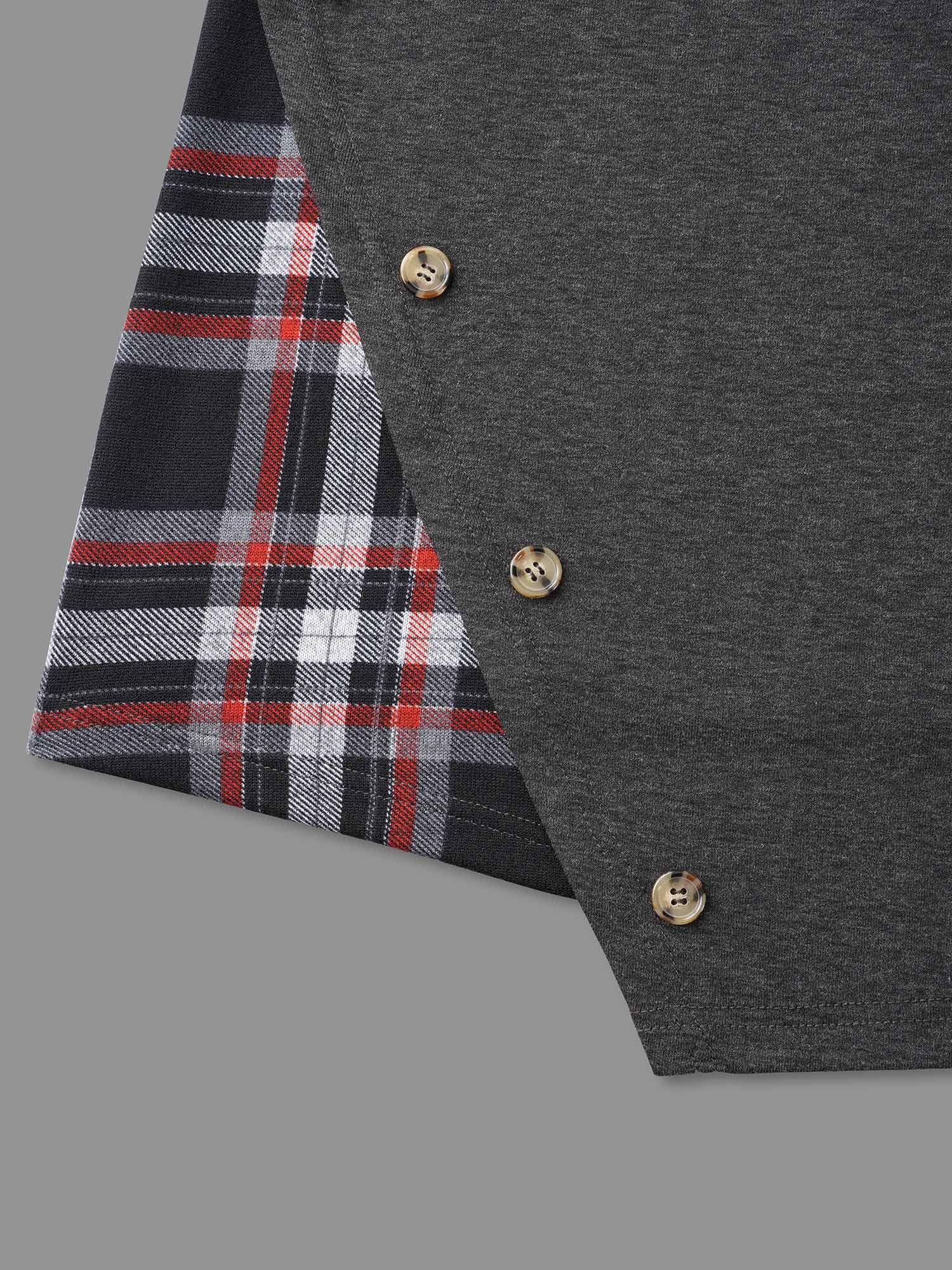 Gingham Patchwork Button Detail T-Shirt Female Product Image