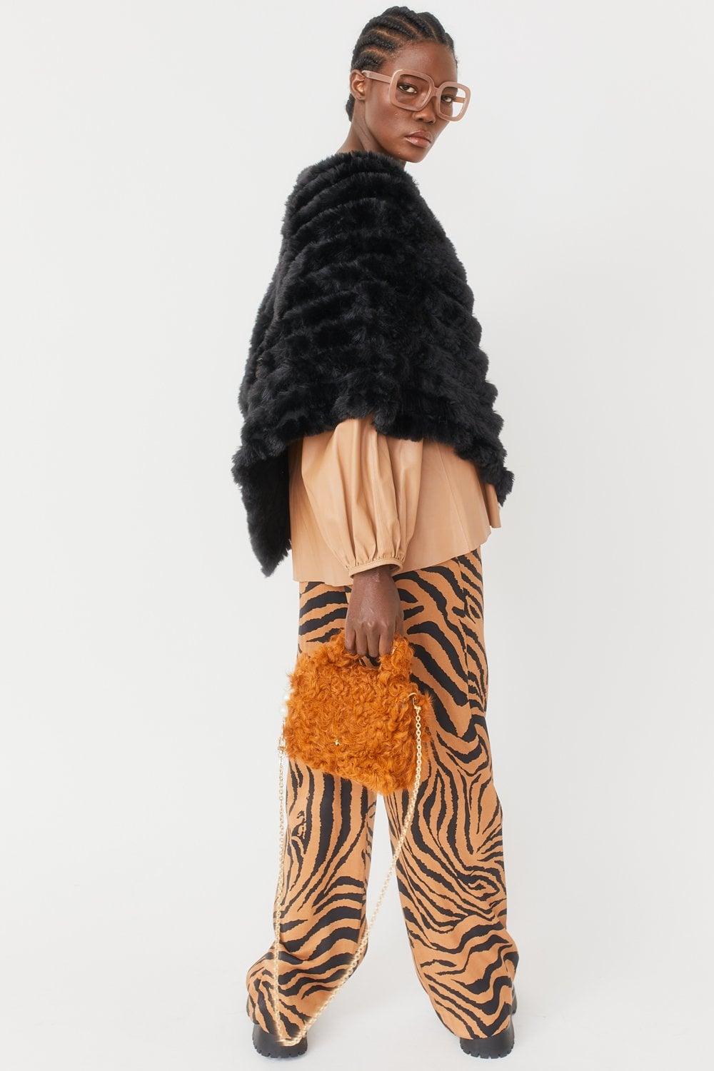 Black Faux Fur Poncho Product Image