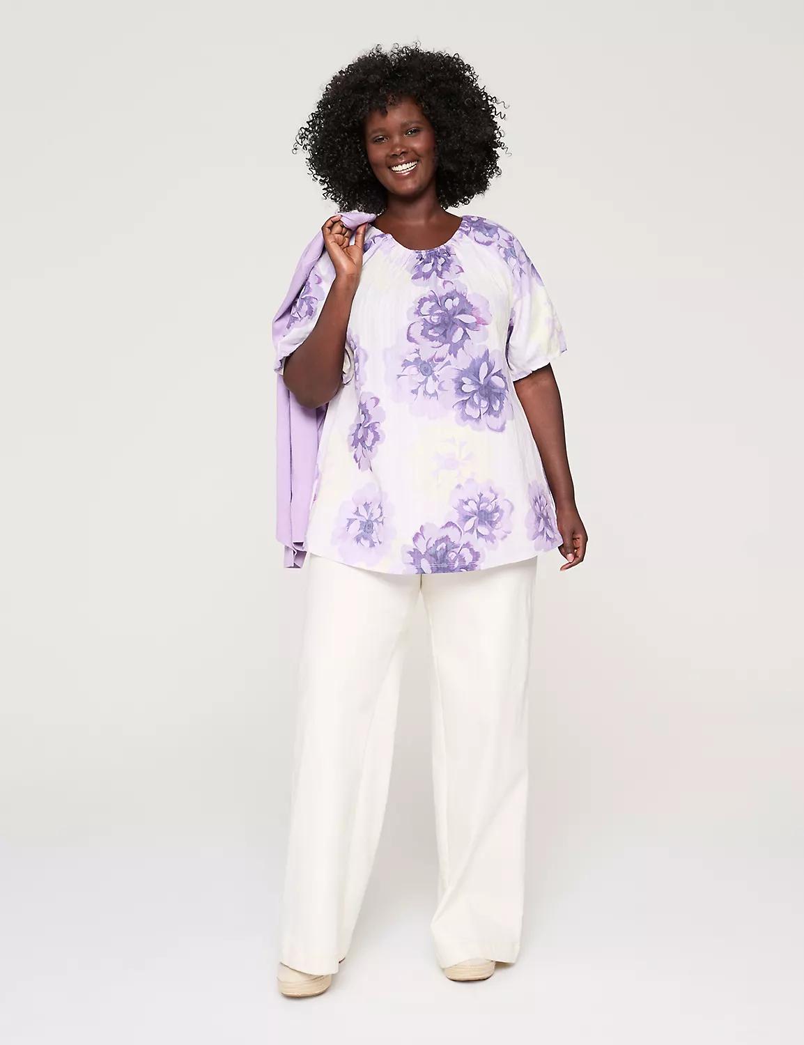 Bubble-Sleeve Knit & Woven Top Product Image