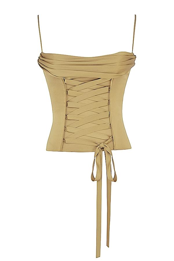 Letitia  olive satin lace up corset Product Image