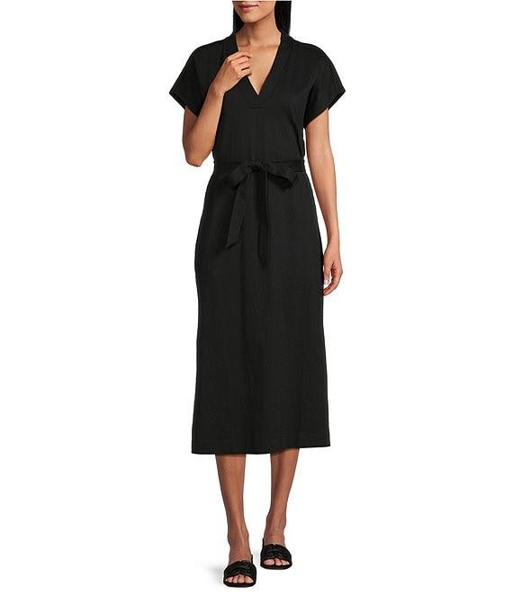Tommy Bahama Islandscape Jersey V-Neck Short Sleeve Self-Belted Midi Dress Product Image