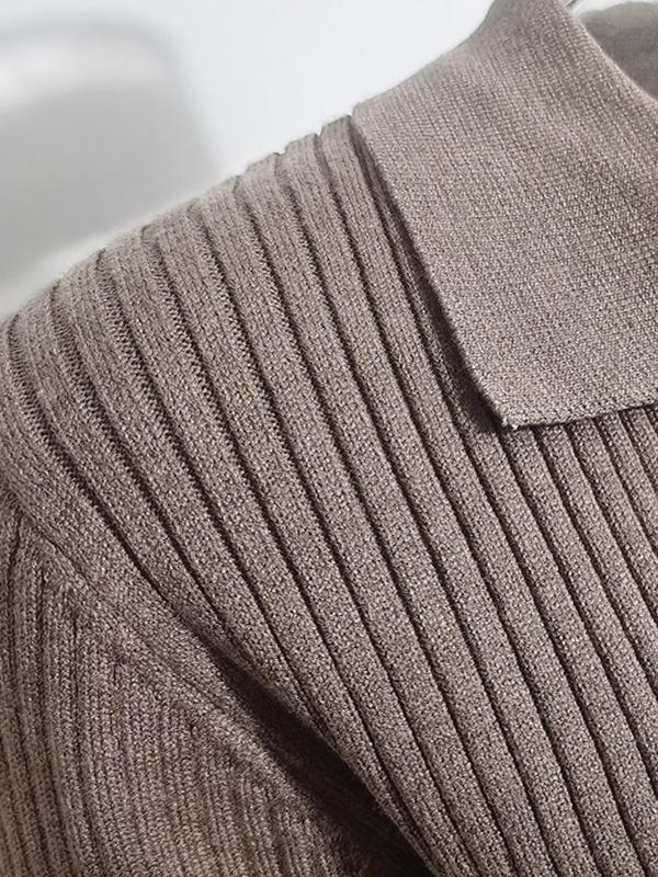 Solid Color Ribbed Polo Neck Sweater Product Image