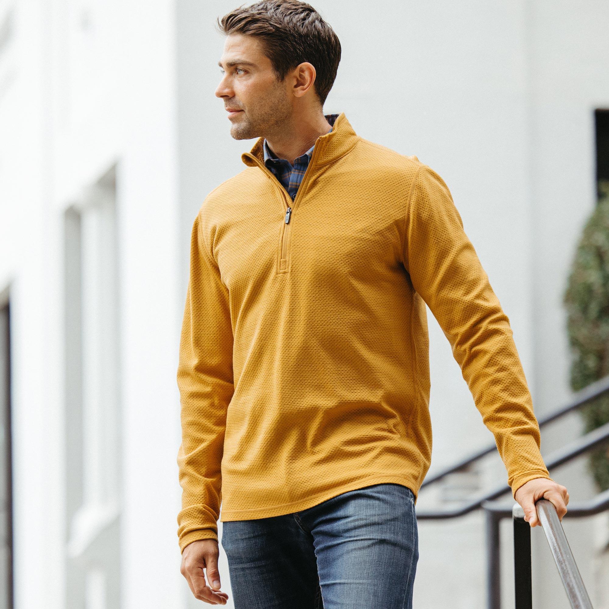 Merino Wool Honeycomb Quarter Zip | Ochre Product Image