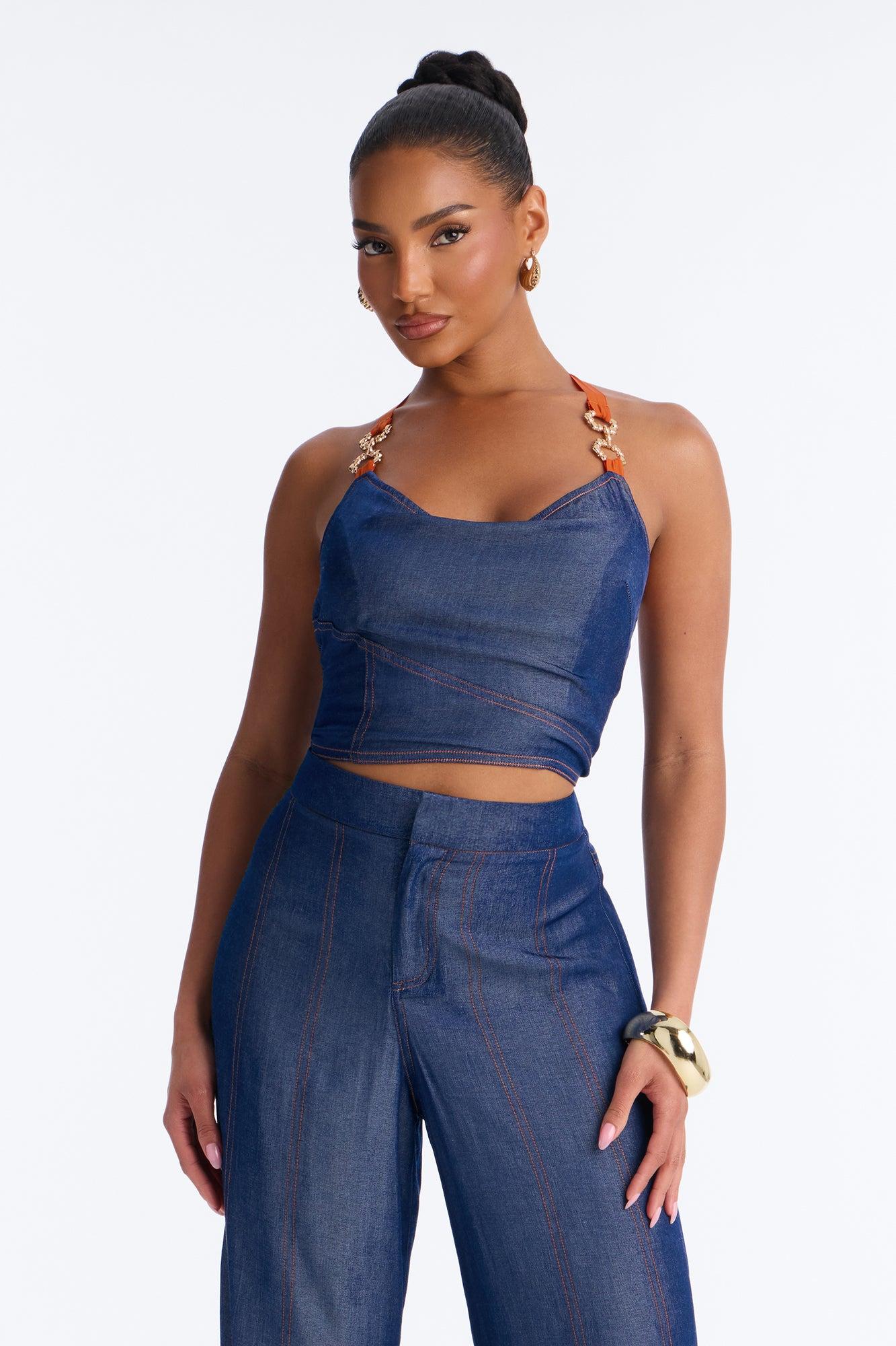Rosemarie Halter Pant Set - Blue Female Product Image