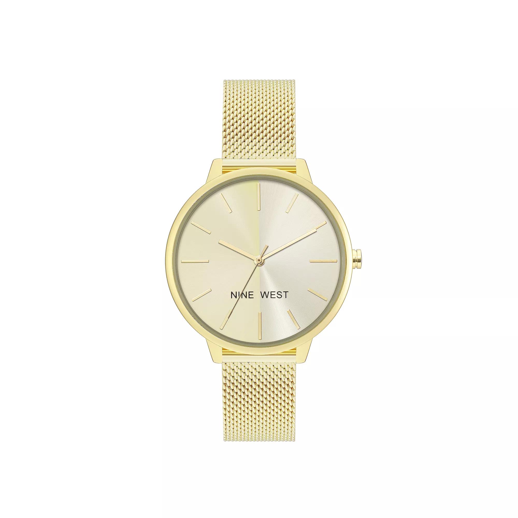 Nine West Womens Split Dial Mesh Watch Beige Product Image