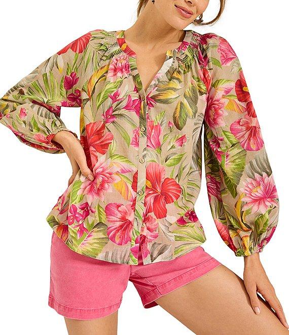 Tommy Bahama La Botanica Peasant Split V-Neck Button-Front Top Product Image