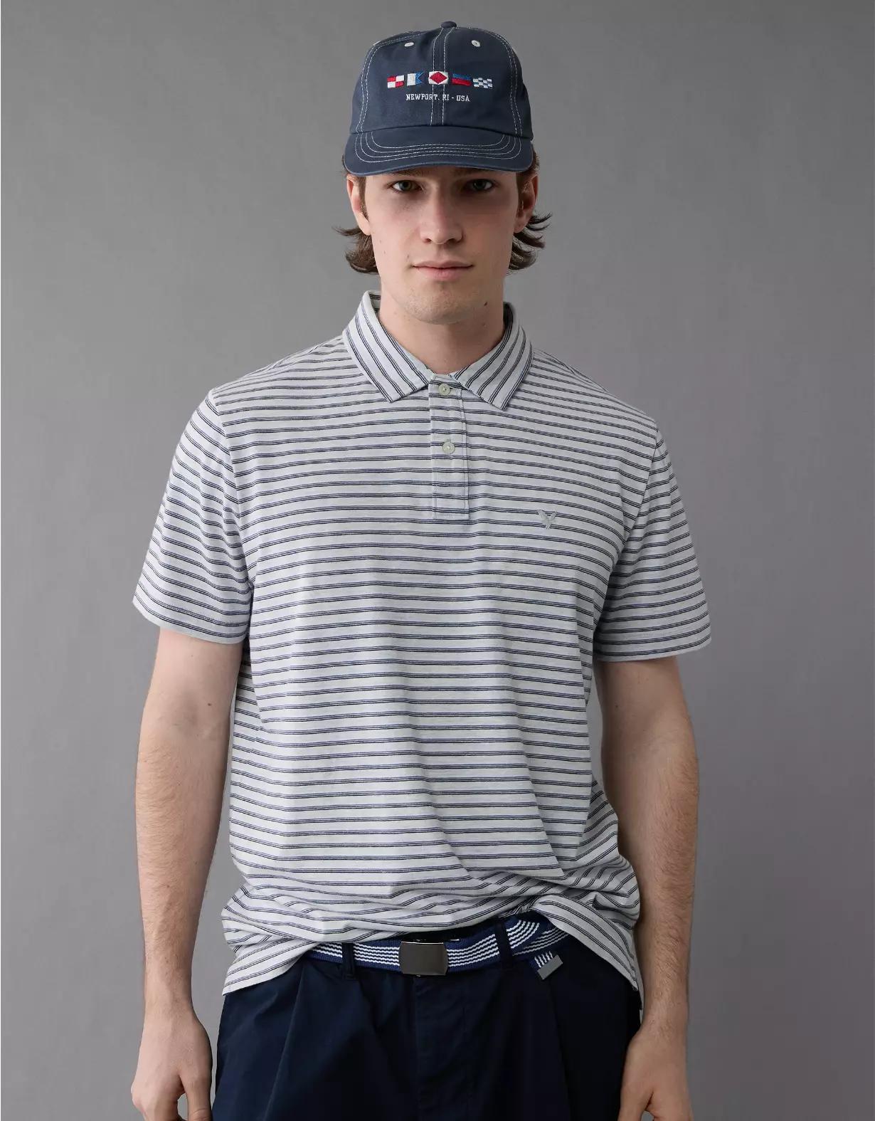AE 24/7 Club Logo Striped Polo Shirt Product Image