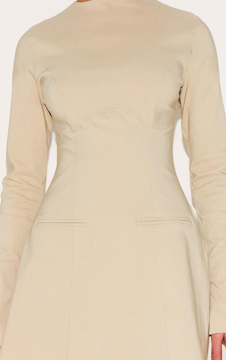 Beige Woven Boat Neck Flare Sleeve Shift Dress Product Image