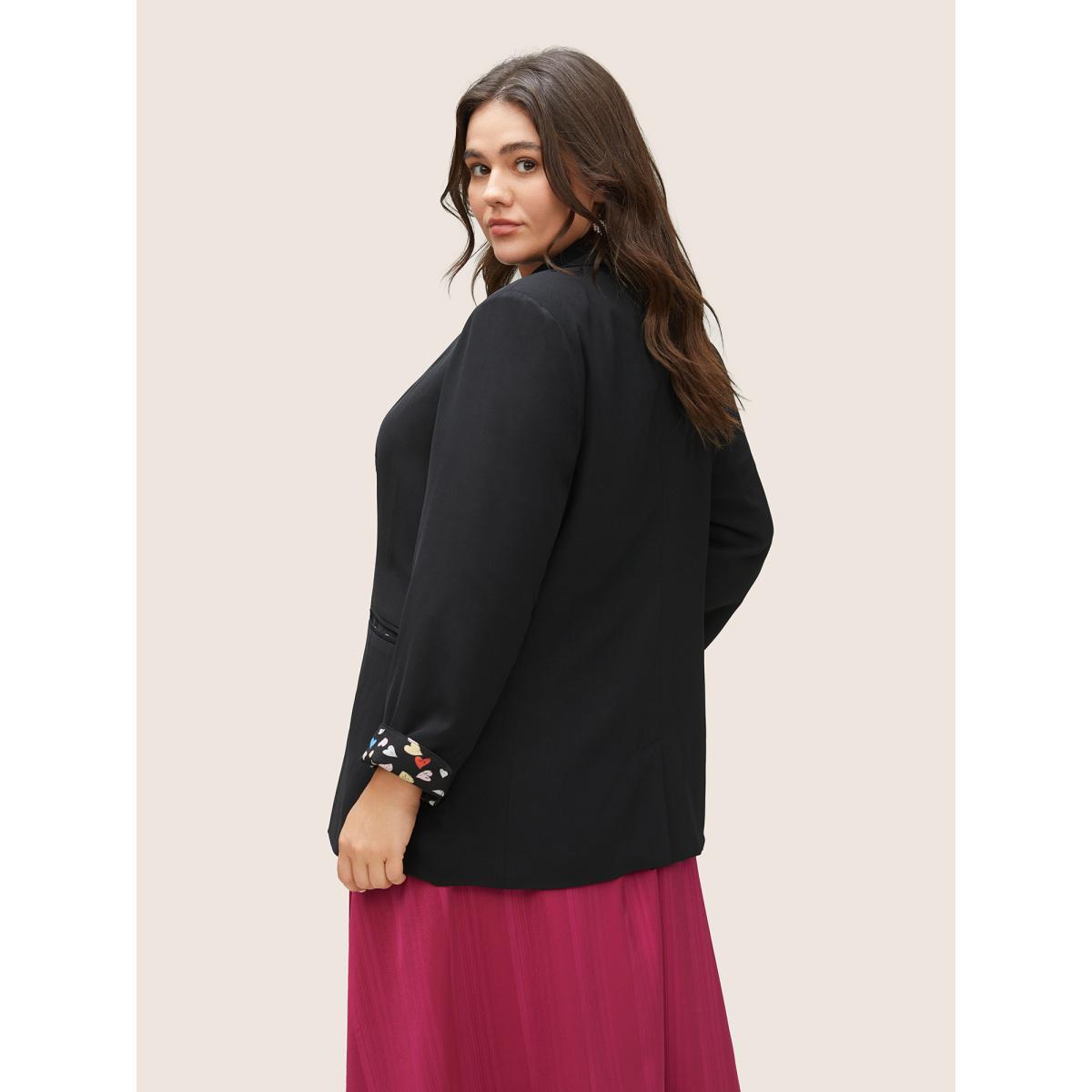 Plus Size Colour Heart Lined Suit Collar Pocket Blazer Black Women Work Heart Print Non Sleeve Long Sleeve Suit Collar 10/M Double-flap pocket At the Office Blazers BloomChic Product Image