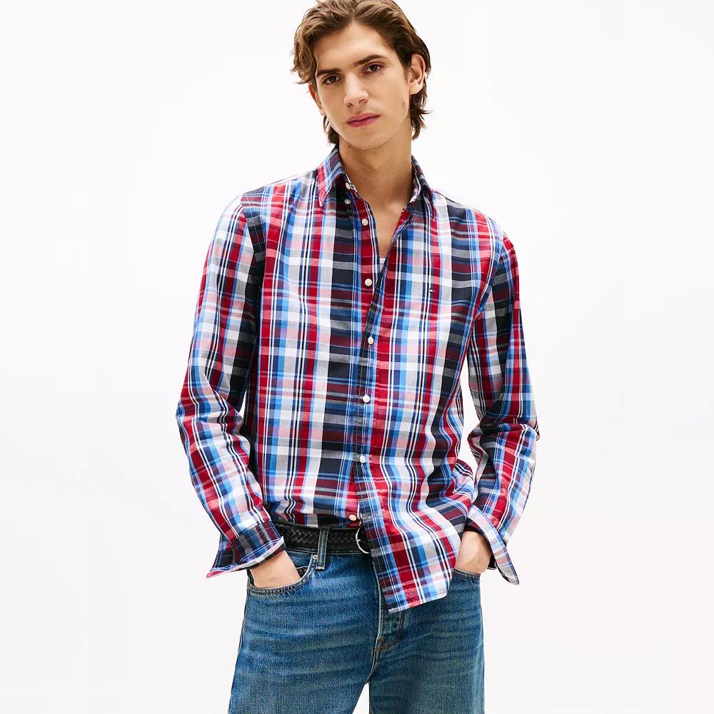 Men's Tommy Hilfiger Long Sleeve Check Flex Poplin Shirt,  Product Image