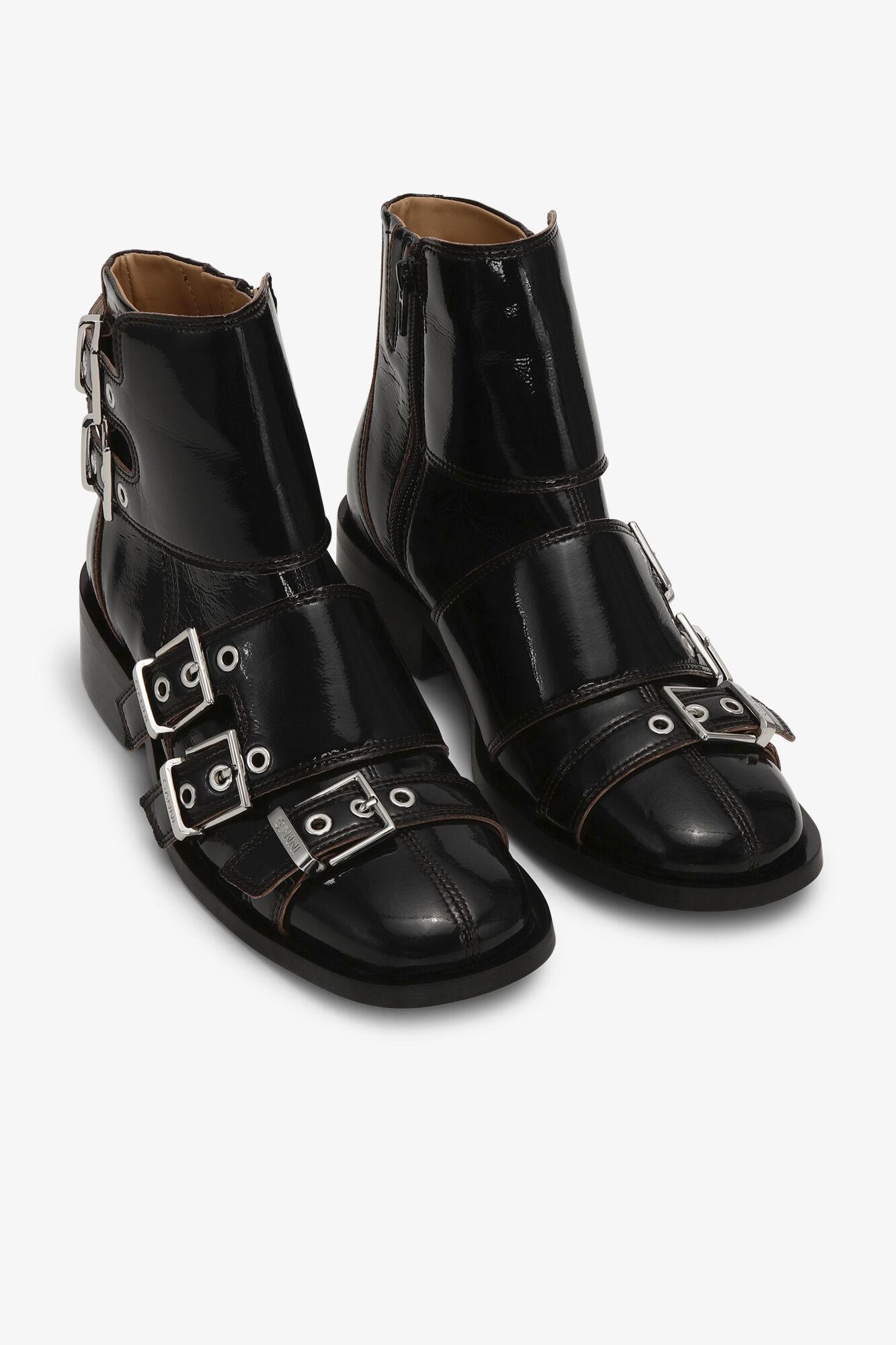 Black Feminine Buckle Naplack Boots Product Image