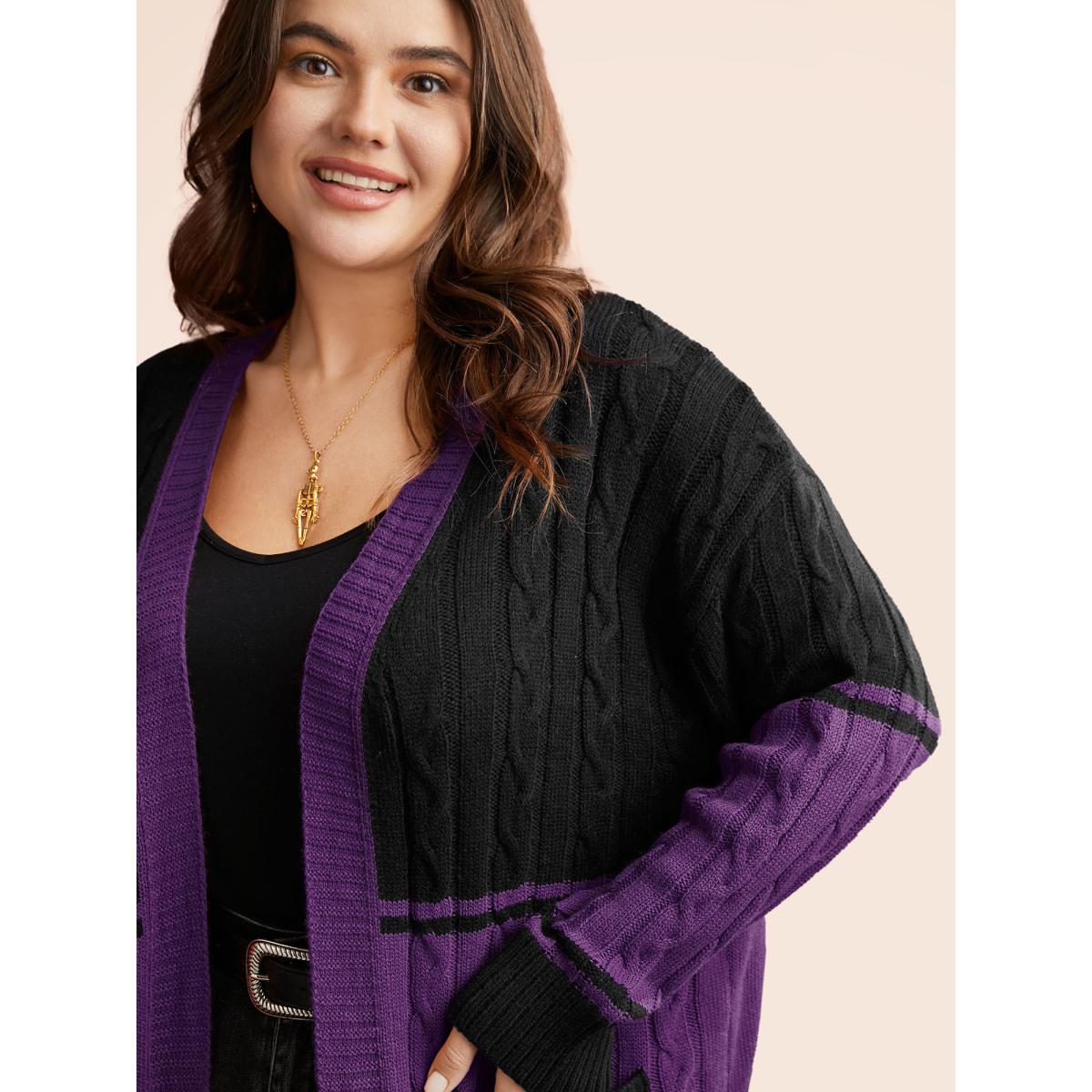 Plus Size Jack-o-Lantern Motif Cable Knit Cardigan Deeppurple Women Casual Loose Long Sleeve Everyday Cardigans BloomChic 30/6X Product Image