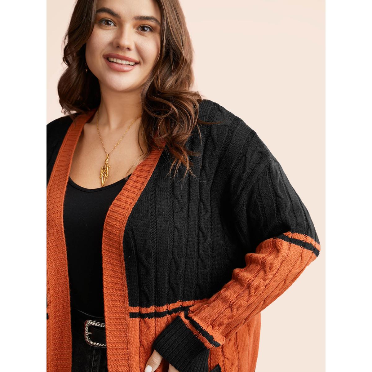 Plus Size Jack-o-Lantern Motif Cable Knit Cardigan Black Women Casual Loose Long Sleeve Everyday Cardigans BloomChic 10/M Product Image
