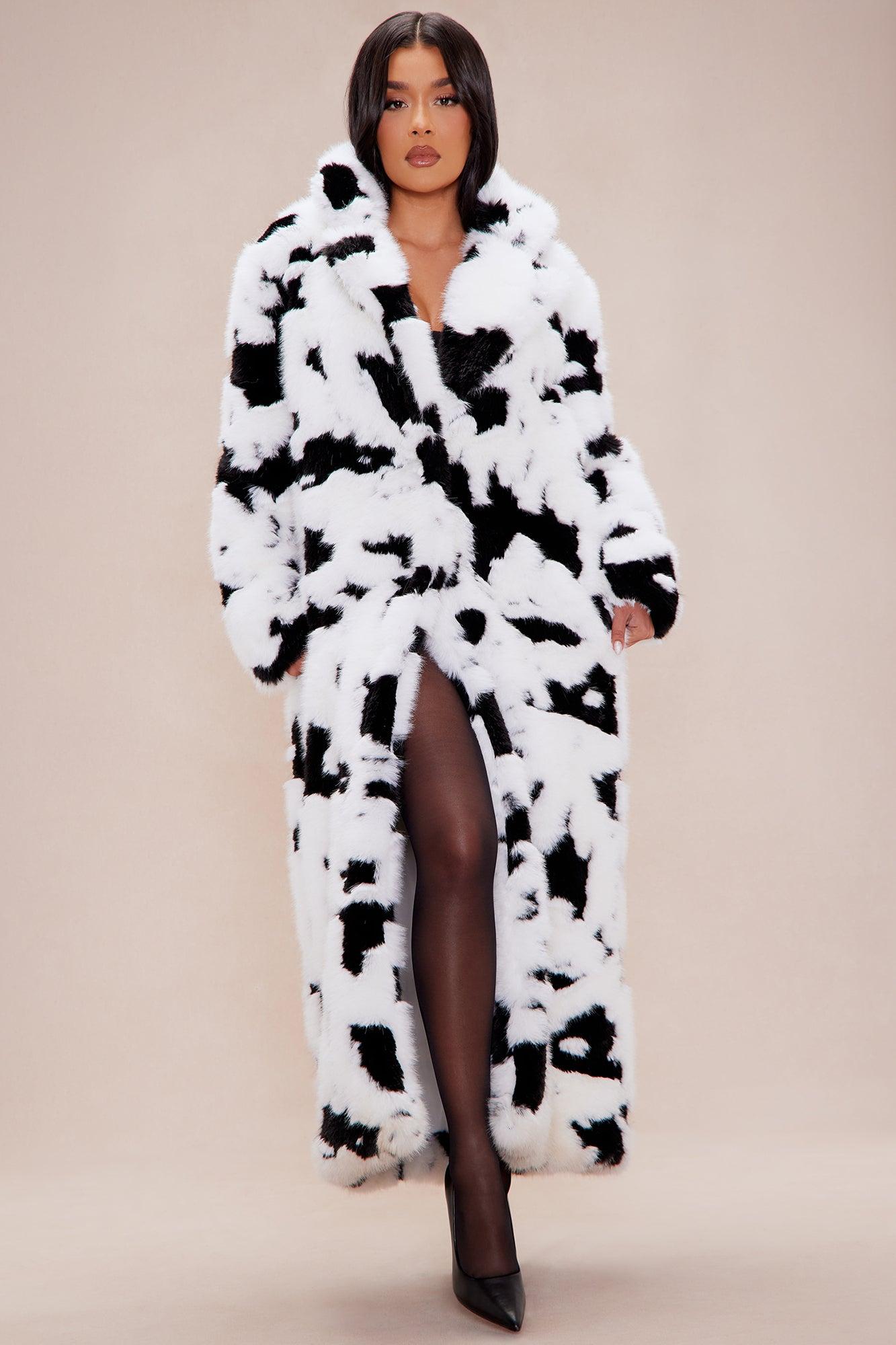 Make And Appearance Faux Fur Coat - White/Black Product Image