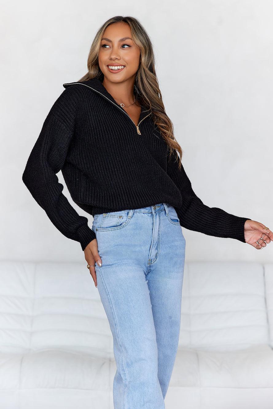 Snowfall Knitted Half Zip Sweater Black Product Image