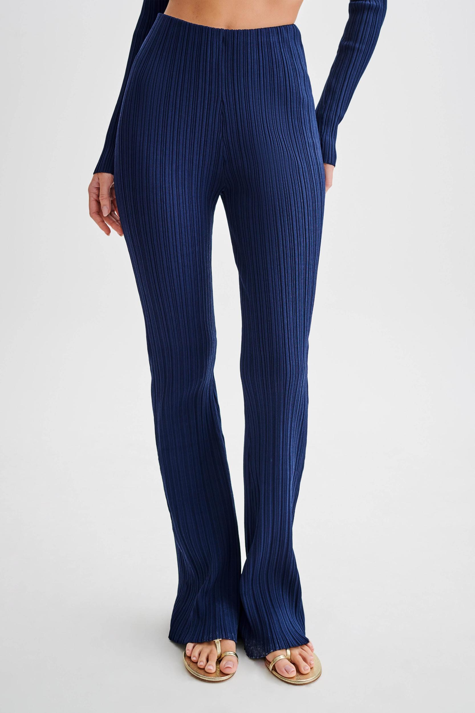 Chiara Straight Leg Rib Knit Pant - Navy Product Image
