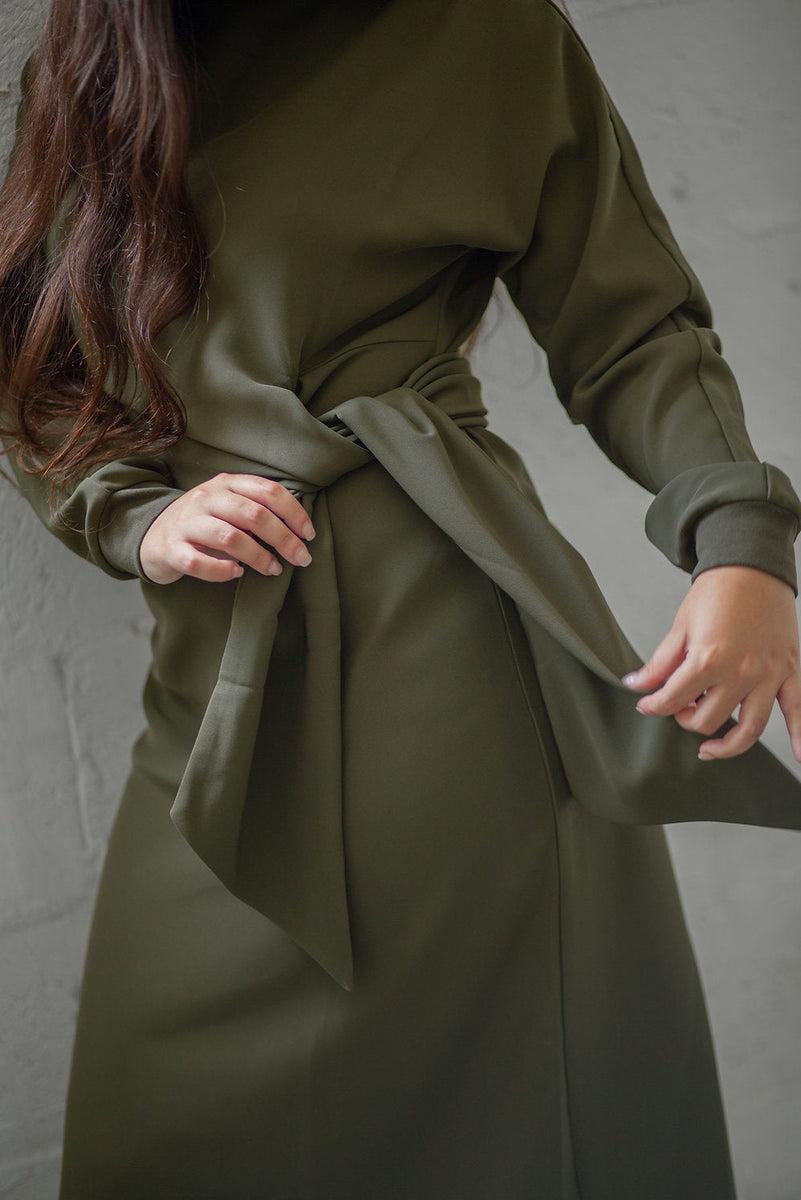 Olive Tie Waist Dress Product Image